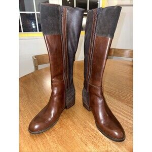 Sesto Meucci Italy Knee High Boots 7.5N Brown Leather Suede Tall Narrow EUC
